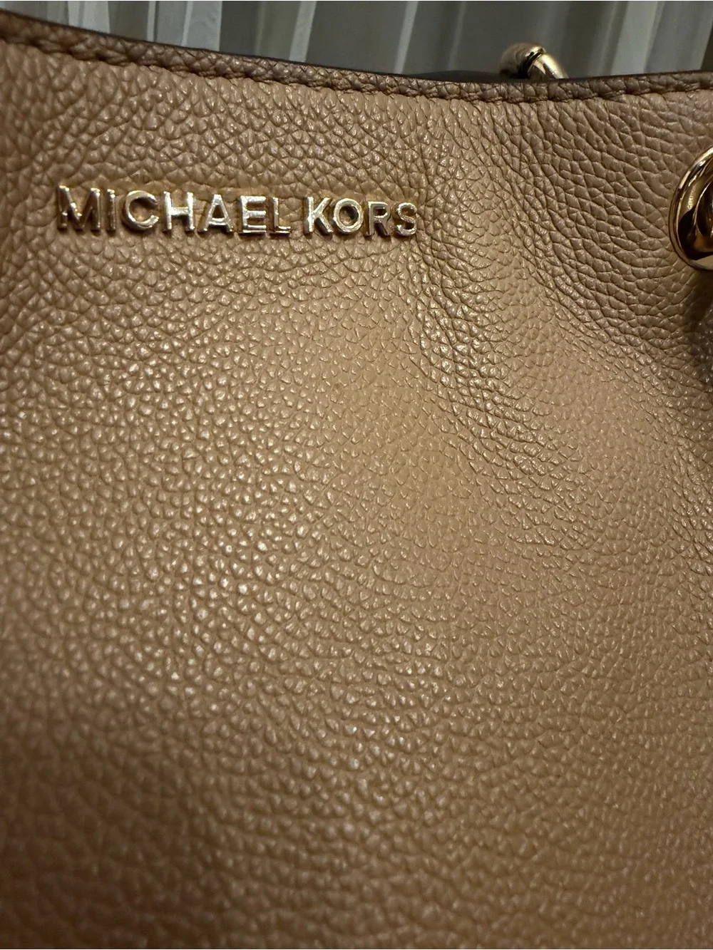 Michael Kors Large Taupe Pebbled Leather & Suede Shoulder Tote Bag
